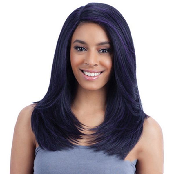 

горячие продавать 20 дюймов черного цвета отбеливание и крашение синего длинный среднего стиля красота парики для черных женщин, Black