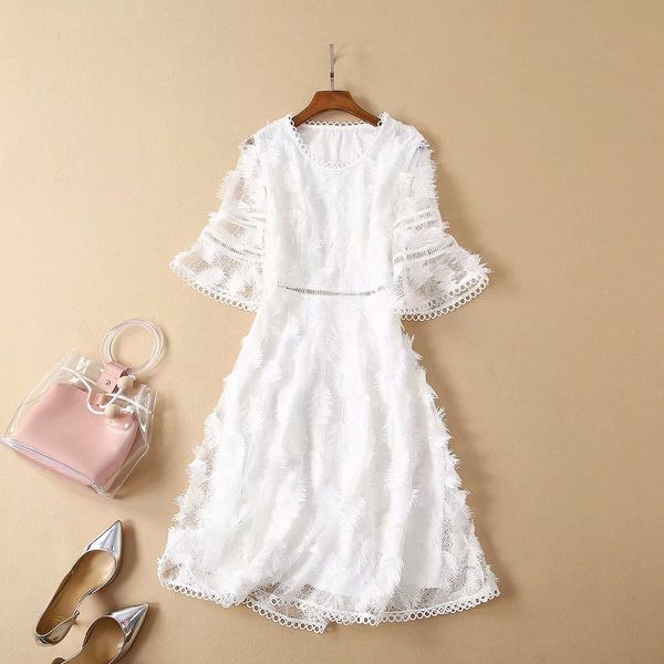 

european and american women's clothing 2019 summer new style the horn sleeve 5 minutes of sleeve fashionable flocking dresses, Black;gray