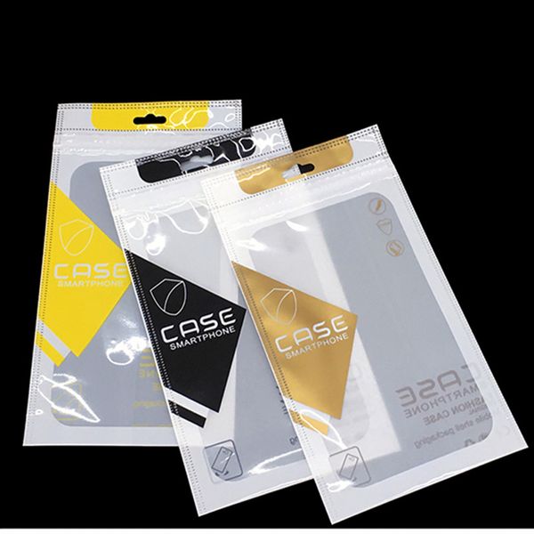 

100pcs yellow/gold/black phone case packing bags with euro hang hole zip lock case packing pouches for iphone 7 7plus new style