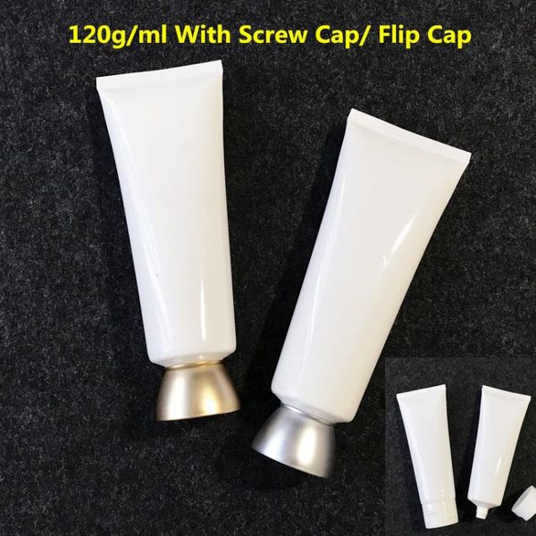 

120g empty plastic soft tube white hose soft tube body cleansing cream cosmetic packaging flip cap screw frosted gold silver lid