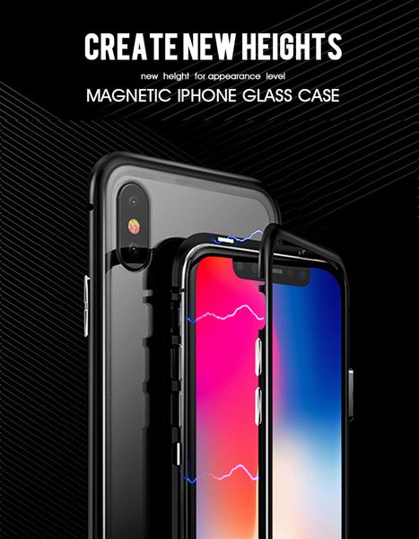 

magnetic magnet case for iphone x 8 7 plus xr xsmax clear tempered glass back cover magnetic aluminumÂ metal bumper shockproof