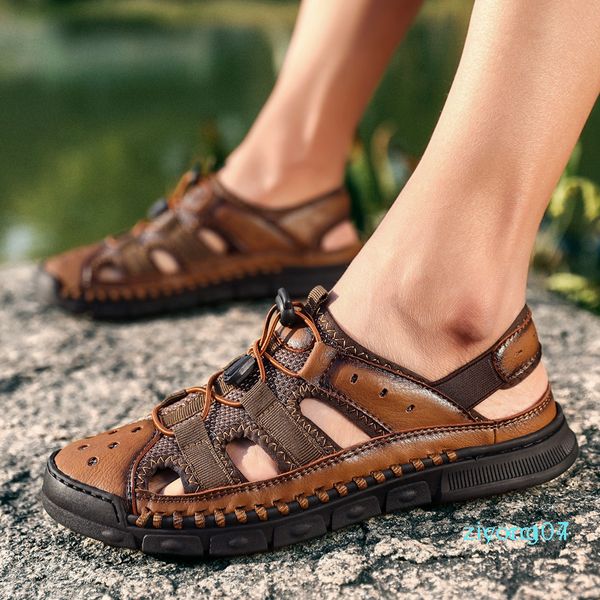 

vryheid brand classic men soft sandals comfortable non-slip men summer leather sandals roman beach casual big size38-46 z07, Black