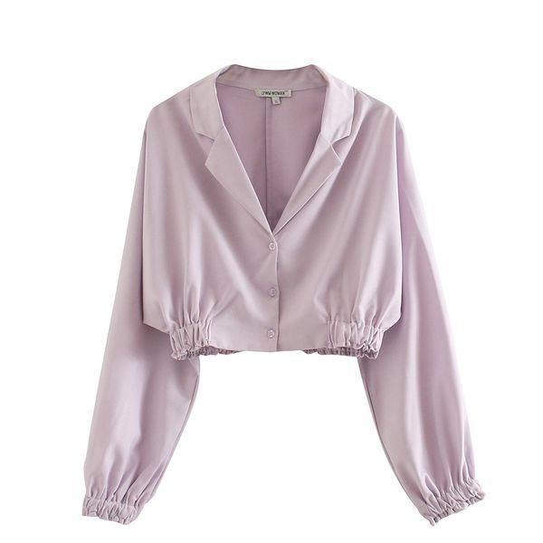 

women solid short blouses shirts long sleeve notched collar pink tunic slim female elegant street shirt camisa blusas, White
