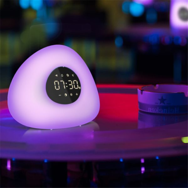 

led alarm clock wake up light sunrise sunset nature night lamp,7color change&10sounds of nature clock colorful light led