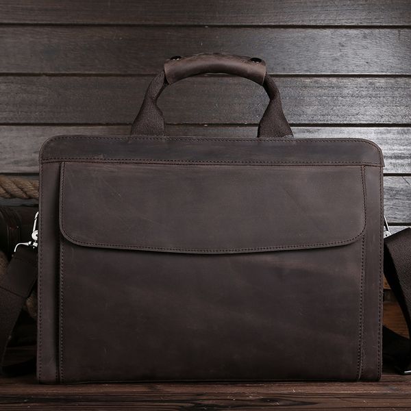 

luxury vintage handmade crazy horse leather men briefcase 100% genuine leather laphandbag perfect quality business briefcase