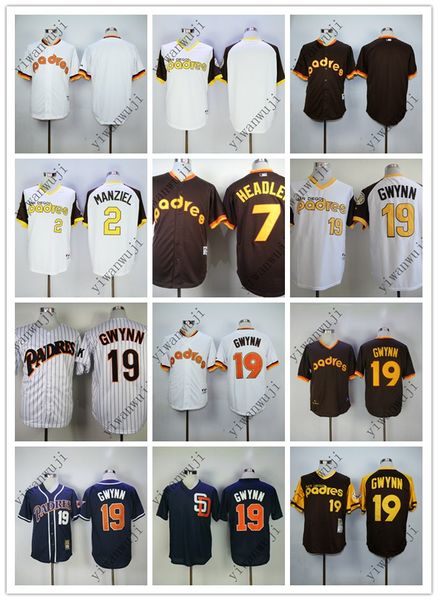 

Jer ey padre blank 2 manziel 7 headley 19 gwynn white brown dark blue ba eball throwback jer ey hirt titched quality