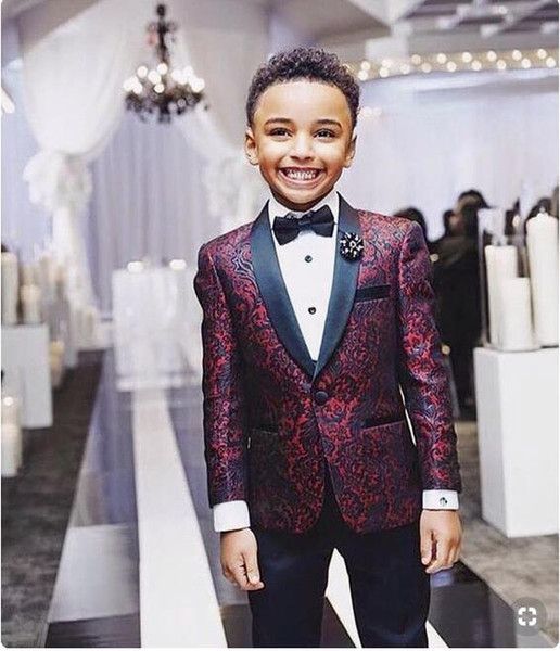 

boy' formal wear print boy tuxedos 2022 one button shawl lapel custom made ringbear wedding suits two piece suits (jacket+black pants