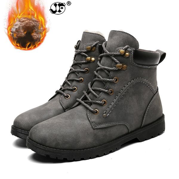 

winter men boots short plush 2018 shoes men pu snow boots rubber ankle botas fashion leather snow shoes lace up, Black