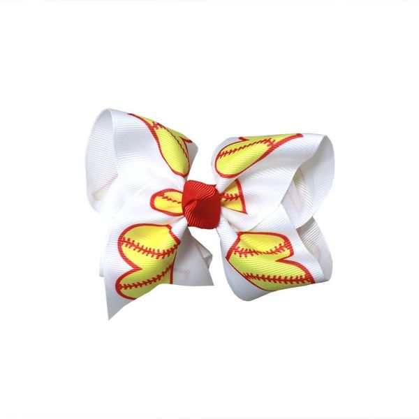 

4 inch football ribbon hair bows summer hair clip for girls, Slivery;white