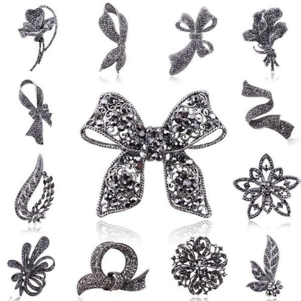 

new black bow brooches for women rhinestone brooch pin vintage brooches fashion jewelry elegant accessories high quality, Gray