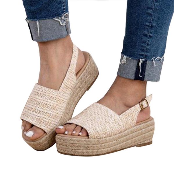 

dihope 2020 women summer casual soft sandals cane grass knitting platforms shoes, Black