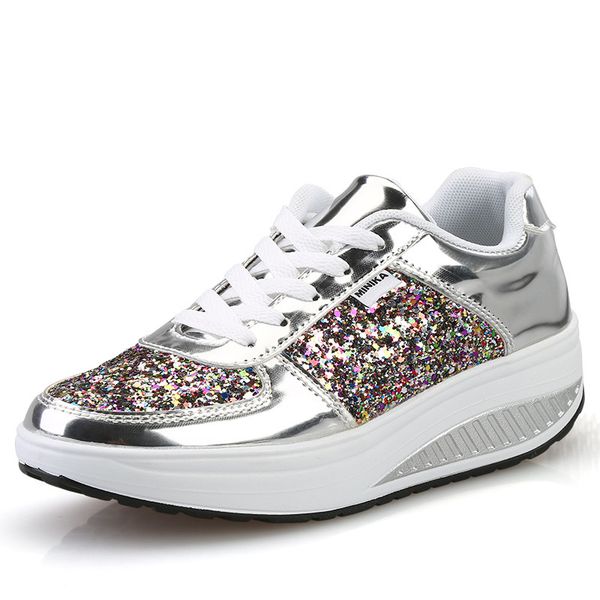 

new women sneakers fashion lace up sequin flat shoes women comfortable platform sneakers casual shoes, Black