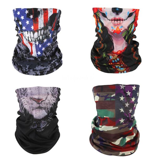 

4pcs cooling magic skull scarf neck gaiter summer running hiking headwear polyester sunblock multifunctional bandana sports face er#922, Blue;black