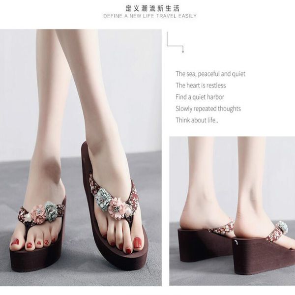

fashion high-heeled slippers female summer wear white 2019 new thick-bottomed flip-flops beach sandals slippers sneakers casual shoes, Black