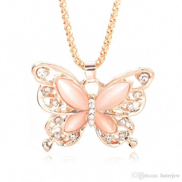 

gold chain beautifully necklace fashion rose gold plated opal butterfly pendant necklace sweater chain gift charm butterfly necklace, Silver