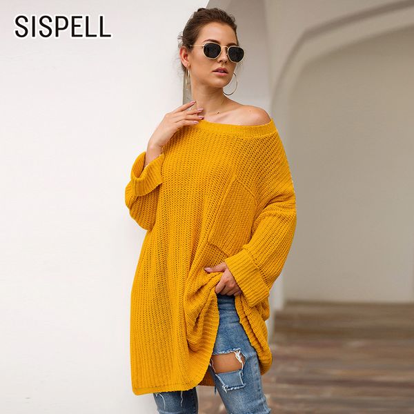 

sispell casual off shoulder women's sweater jumper o neck batwing sleeve loose big size hollow out clothes female new autumn, White;black