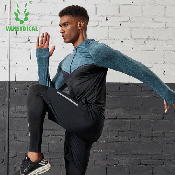 

vansydical new mens sportswear hooded jackets running jacket training workout fitness gym workout cycling zipper top, Black;red