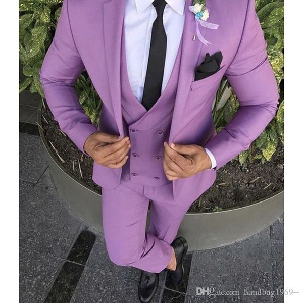 Moda um botão Ternos de casamento do noivo smoking Notch lapela Groomsmen melhor homem dos homens (jaqueta + calça + Vest + Tie) D: 222