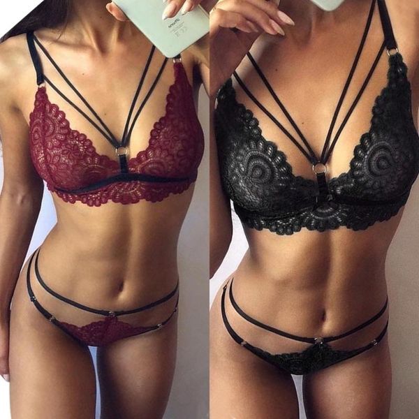 

women underwear set lingerie lace babydoll open bra set g-string underwear nightwear bra & brief sets, Red;black
