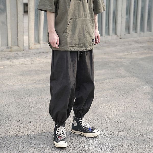 

men streetwear hip hop loose casual lace-up ankle-lenth pant male women fashion harem pant jogger sweatpants trousers, Black