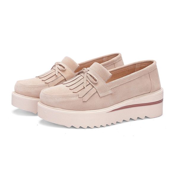 

plardin new women shoes loafers sneakers genuine leather flat platform fringe moccasins ladies female fashion shoes woman, Black