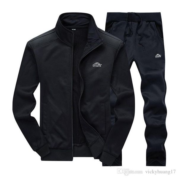 

spring men set casual tracksuit male stand collar 2019 men's sportswear jackets+sweatpants 2 pieces sets slim solid sweatsuits, Gray