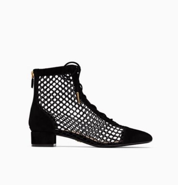 

ins woman mesh style hollow low heel lace up ankle boots woman mesh lace up short boots silver black apricot colors