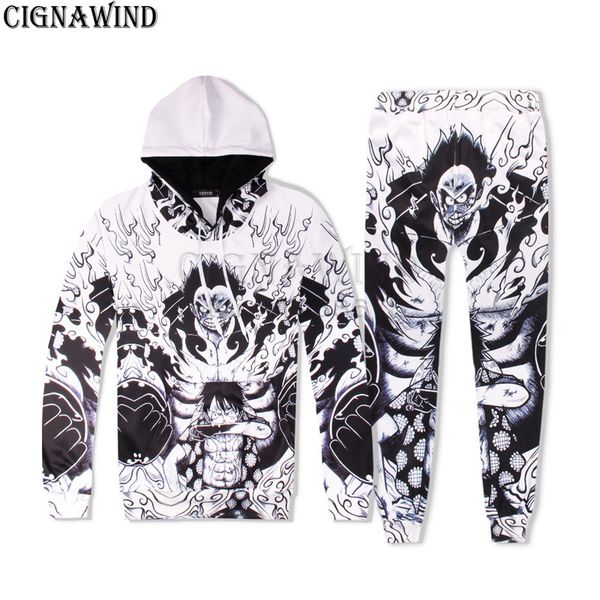 

new harajuku style anime one piece tracksuits 3d print hoodie men/women sweatshirts casual hip hop hoodies+joggers pants, Black