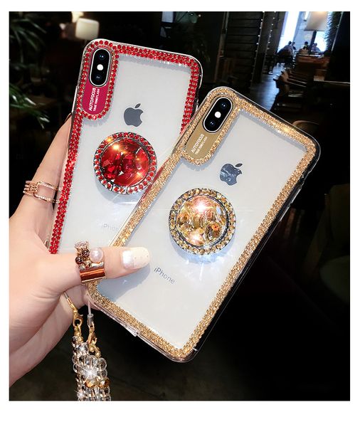 

роскошное rhinestone кронштейн телефон чехол для iphone 11 pro max xr xs x 8 7 plus 6 6s s20 ультра примечания 10 plus 9 s10 s9 clear case с