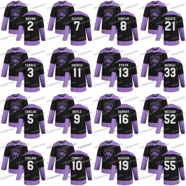 

11 jonathan huberdeau 2020 hockey fights cancer florida panthers 16 aleksander barkov connolly brian boyle aaron ekblad keith yandle jersey, Black;red