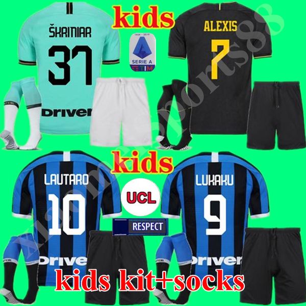 

19 20 inter kids kit soccer jersey lukaku lautaro icardi perisic nainggolan milan youth football shirt 2019 2020 alexis skriniar child kit, Black;blue
