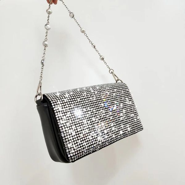

women's handbag rhinestone patchwork clutch designer diamond pearl chain crossbody bags party clutch wedding purse messenger bag
