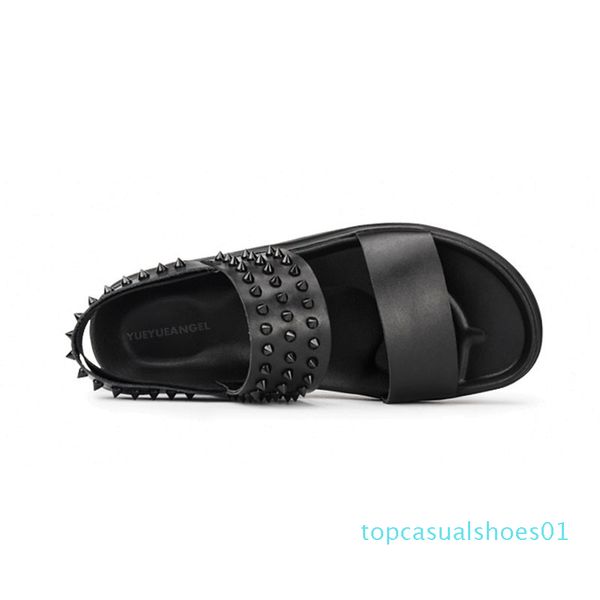 

2020 летняя толстые платформа rivet mens real leather shoes fashion brand-бич купон на римские сандалии мужчины zapatos hombre повседневный, Black