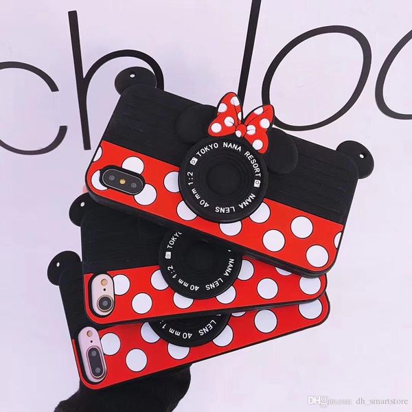 

new 3d camera soft silicone anti-knock cover case for iphone6 plus 7 8 8plus x xr xs max with strap hold phone cases capa