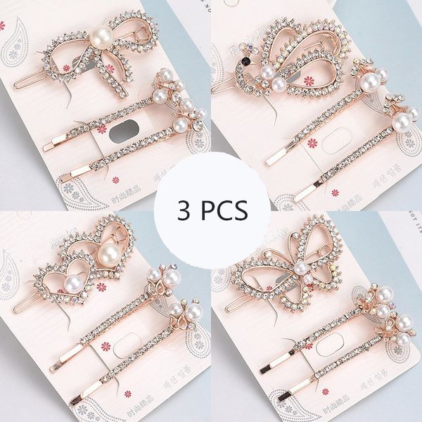 

3 pcs women girls bling bling crystal hairpins headwear rhinestone hair clips pins barrette styling tools accessories 7 colors, Brown