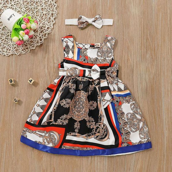 

baby girls dress sets 2019 kids nation style dresses casual sleeveless tutu sundress with headband 2pcs, Red;yellow