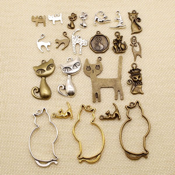 

60 pieces wholesale jewelry lots animal cat hj054, Bronze;silver