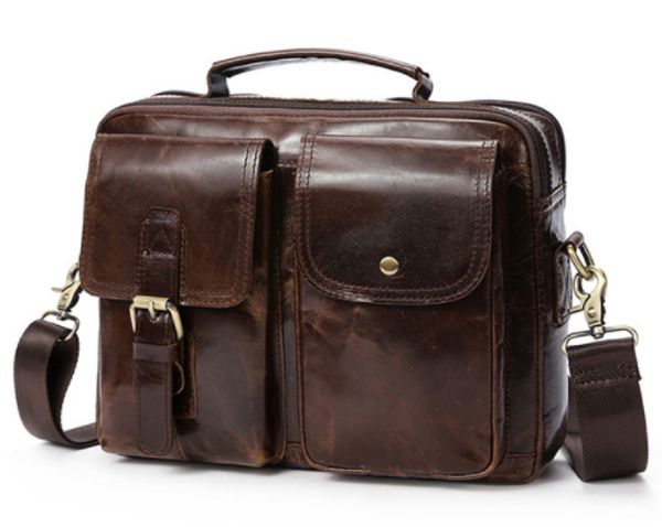 

men vintage crossbody bags genuine leather messeng bags male handle shoulder hasp business casual messenger bag