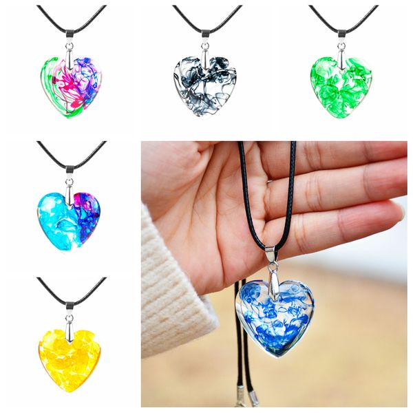 

charm delicate women charms real natural handmade epoxy resin heart shape pendant necklace beauty girl statement jewelry gifts, Silver