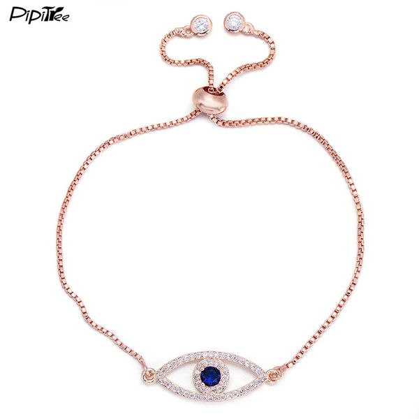 

pipitree shiny blue zircon evil eye charm bracelet femme silver gold color copper chain link women bracelets & bangles jewelry, Golden;silver