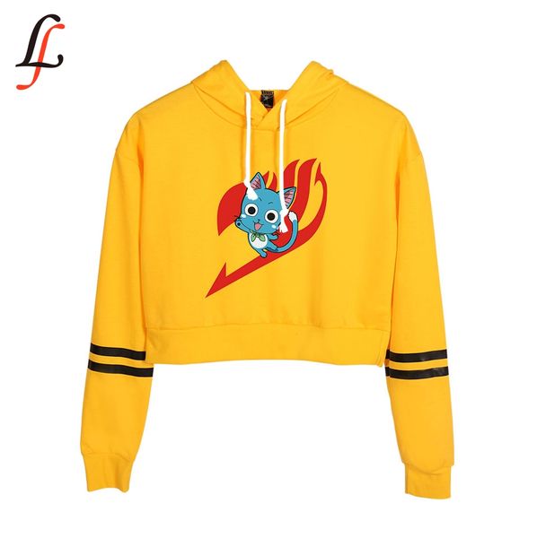 

fairy tail new waist cap hoodies fashion trend crop women hoodies sweatshirt harajuku 2019 k pop clothes, Black
