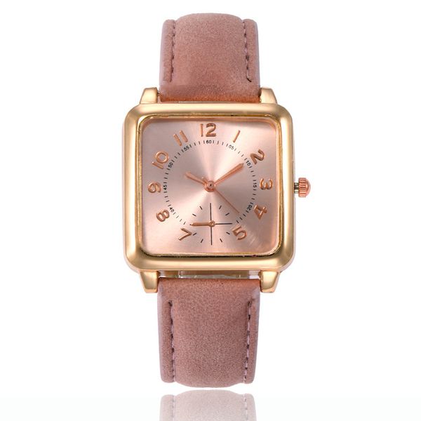 

ladies watches fashion rose gold square head leather women's wristwatch classic digital quartz watch casual clock, Slivery;brown