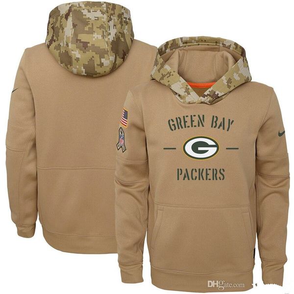 

2019 green bay men women youth american football sweatshirt packers2019 salute to service sideline therma pullover hoodie tan, Black