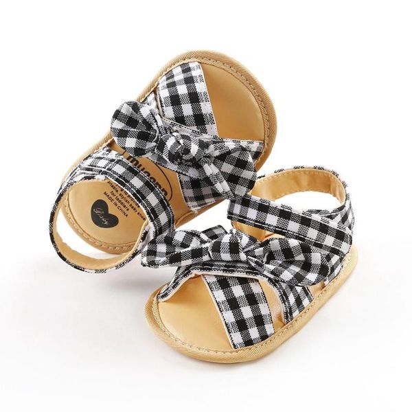 

summer fashion girls bow plaid breathable soft soled anti-slip sandals 0-18m, Black;red