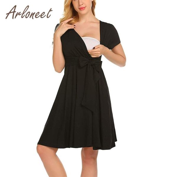 

arloneet clothes women maternity dress loose v neck bandage sundress summer fashion ladies pregnancy clothes casual dress, White