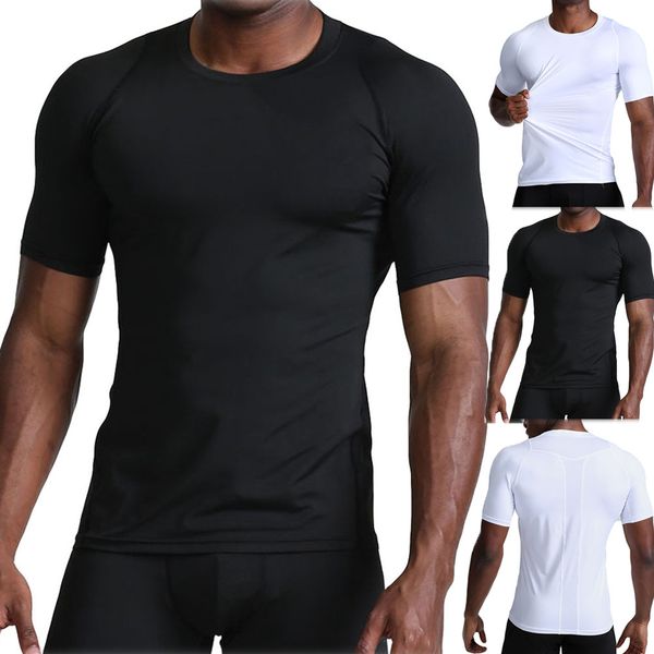 

new men summer plus size basketball training workout t shirt streetwear casual fast-drying sports fitness clothing gym t shirt, Black;red