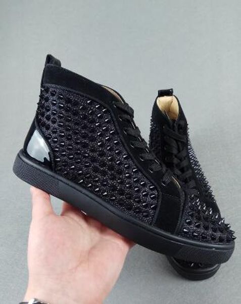 

with paper bag...] luxury red bottom men sneakers high spikes shoes,classic stuff sneakers men's flat lot sale wholesal price, Black
