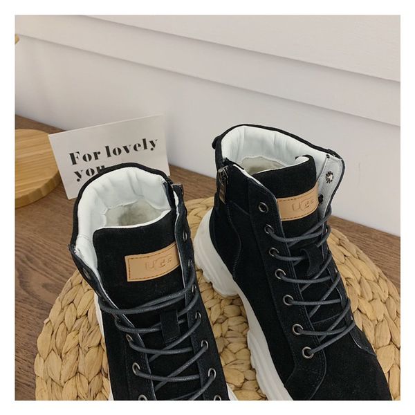 

australian fashion design platform luxury snow boots women's wool all-in-one increased thick-bottom short tube women's boots size, Black