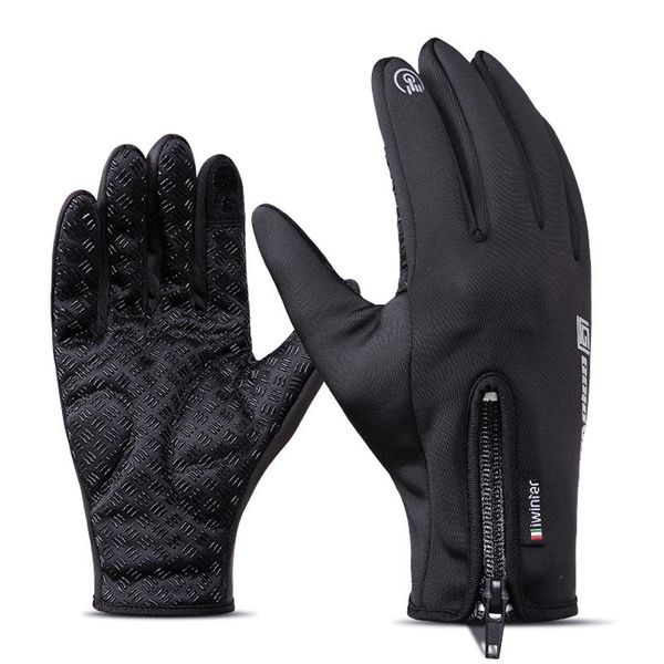 

outdoor winter waterproof touch screen men and women windproof riding fingers warm sports fleece mountaineering skiing gloves, Black
