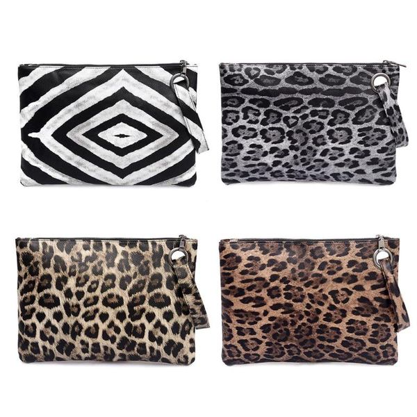

leopard print portable wristlet clutch women wallet pu leather coin purse